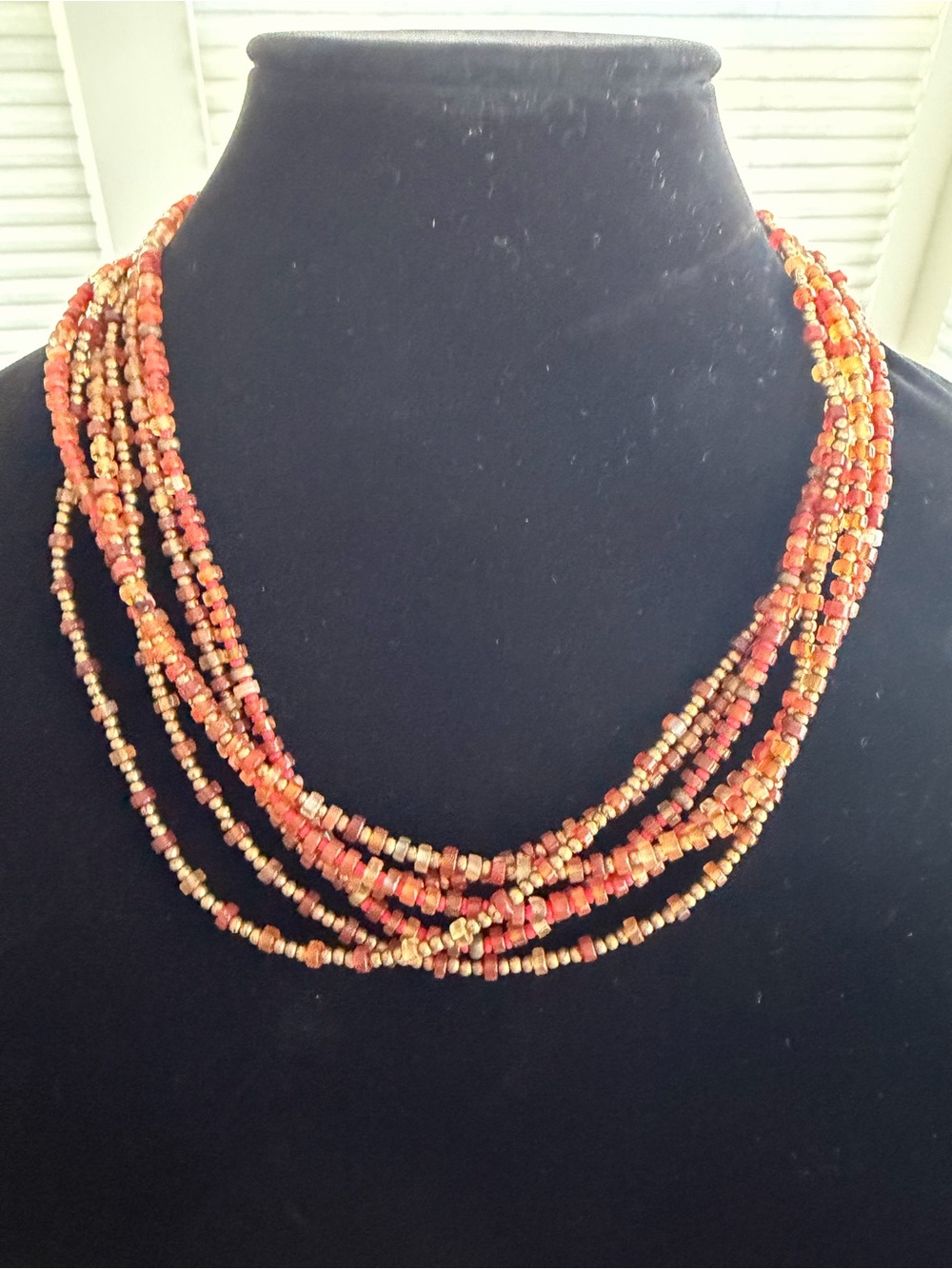 Coldwater Creek Layered Orange and Gold Seed Bead Necklace